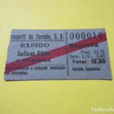 Coleccionismo Billetes de transporte: BILLETE FERROCARRIL DE CARREÑO RAPIDO SALINAS GIJON. Lote 300042128