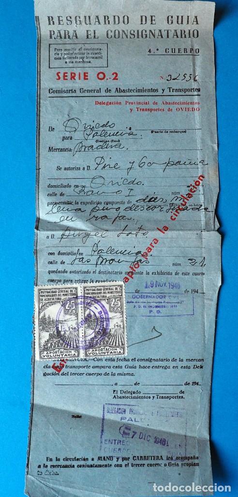 Coleccionismo Billetes de transporte: RESGUARDO DE GU&Iacute;A DE CONSIGNATARIO DE TRANSPORTE POR TREN. OVIEDO- PALENCIA. A&Ntilde;O 1946