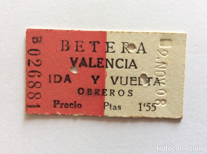 Colecionismos Bilhetes de Transporte: BILLETE EDMONDSON FERROCARRIL V&Iacute;A ESTRECHA GUERRA CIVIL IDA VUELTA OBREROS 1&rsquo;55 PTAS B&Eacute;TERA VALENCIA
