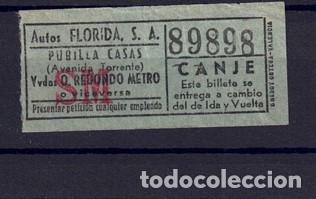 Colecionismos Bilhetes de Transporte: BILLETE CAPICUA 89898 AUTOBUS AUTOS FLORIDA PUBILLA CASAS METRO DE HOSPITALET