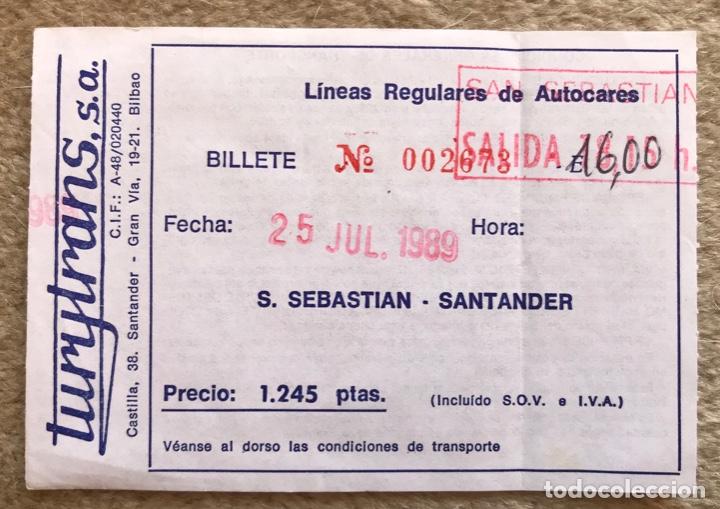 Collectables Transport Tickets: Turytrans - Billete de Autob&uacute;s San Sebasti&aacute;n - Santander - A&ntilde;o 1989