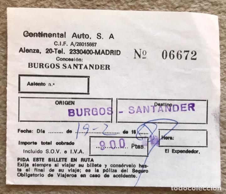 Collectables Transport Tickets: Continental Auto, S.A. - Billete de autob&uacute;s Burgos - Santander - A&ntilde;o 1988