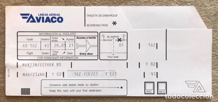 Sammeln von Fahrkarten: Aviaco Lineas A&eacute;reas - Aerol&iacute;nea - Tarjeta de Embarque - A&ntilde;os 80/90