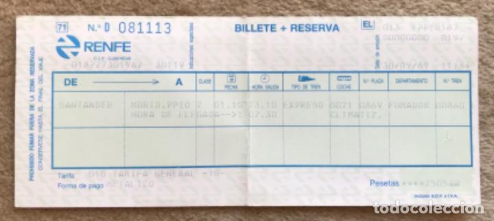 Collectables Transport Tickets: Renfe - Billete de Tren Ferrocarril Expreso (Santander - Madrid, Principe P&iacute;o) - A&ntilde;o 1989