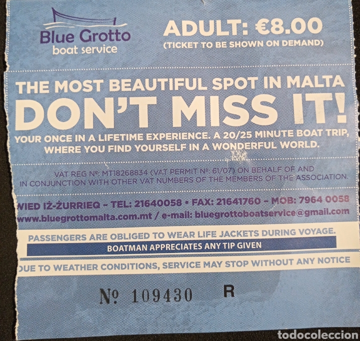 Collectionnisme Billets de transport: BILLETE DE BARCO DE MALTA