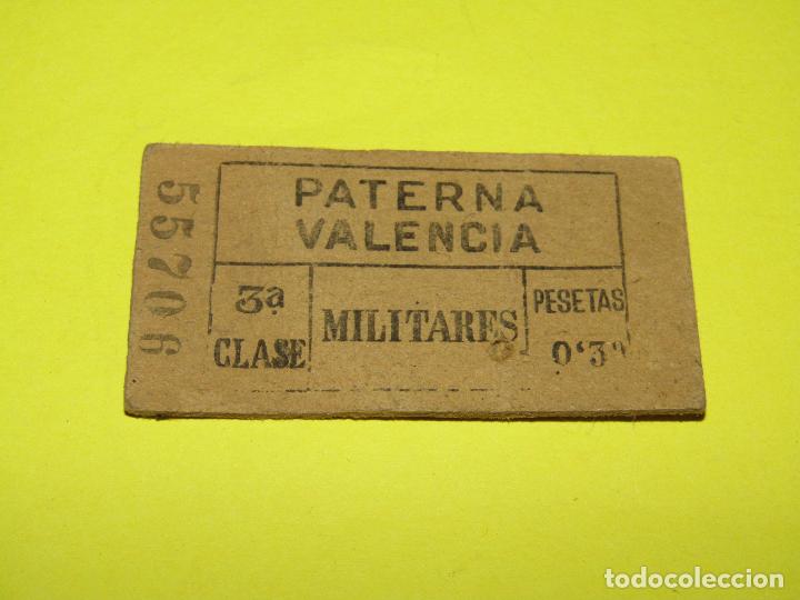 Sammeln von Fahrkarten: Antiguo Billete de Tren o Tranv&iacute;a 3&ordf; Clase 0,30 Pesetas para Militares de PATERNA - VALENCIA