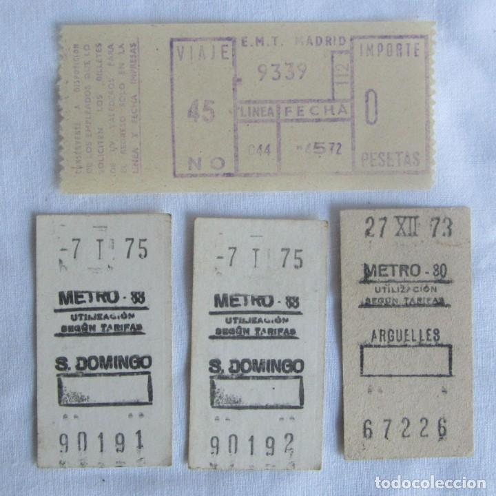 Collectables Transport Tickets: 3 billetes de metro 1973 - 1975 + billete de autob&uacute;s 1972, Madrid