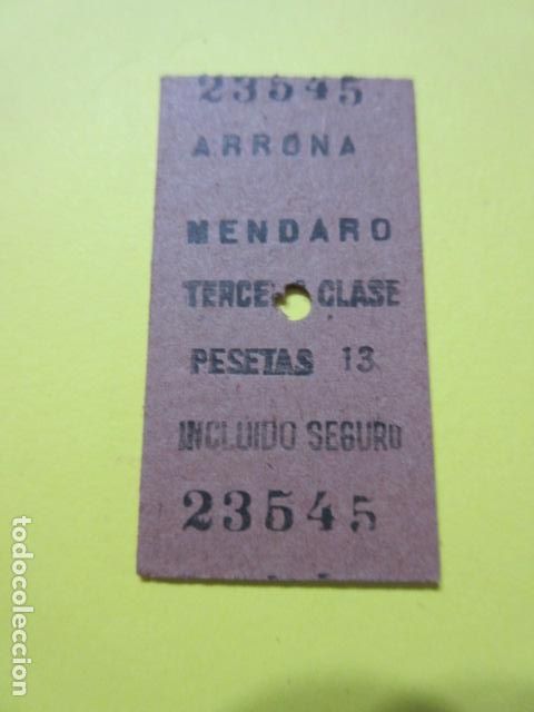 Collectables Transport Tickets: BILLETE EDMONSON ARRONA (AZPEITIA ZESTOA) MENDARO TERCERA CLASE