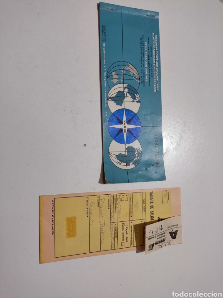 Collectables Transport Tickets: Pasaje avi&oacute;n VARIG Brazilian Airlines,tarjeta de salida de Venezuela