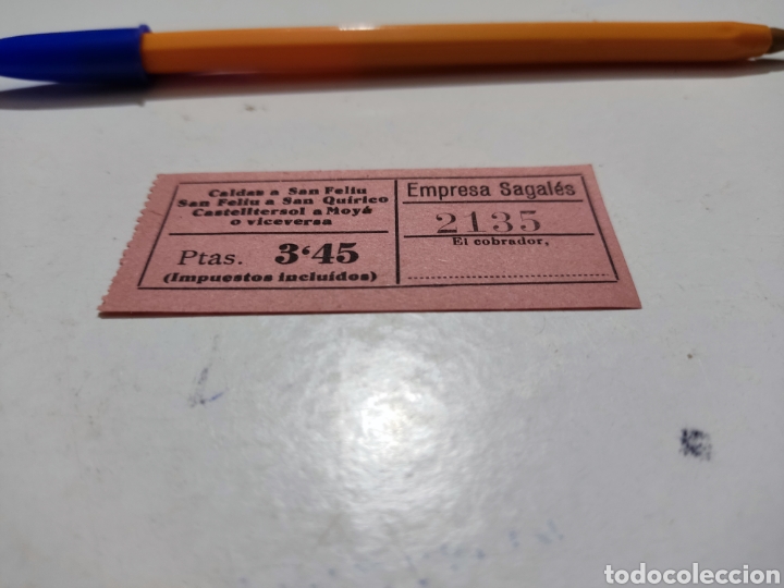 Collectionnisme Billets de transport: Ticket empresa sagales, Caldas a San Feliu a San quirico a castelltersol a Moy&aacute;