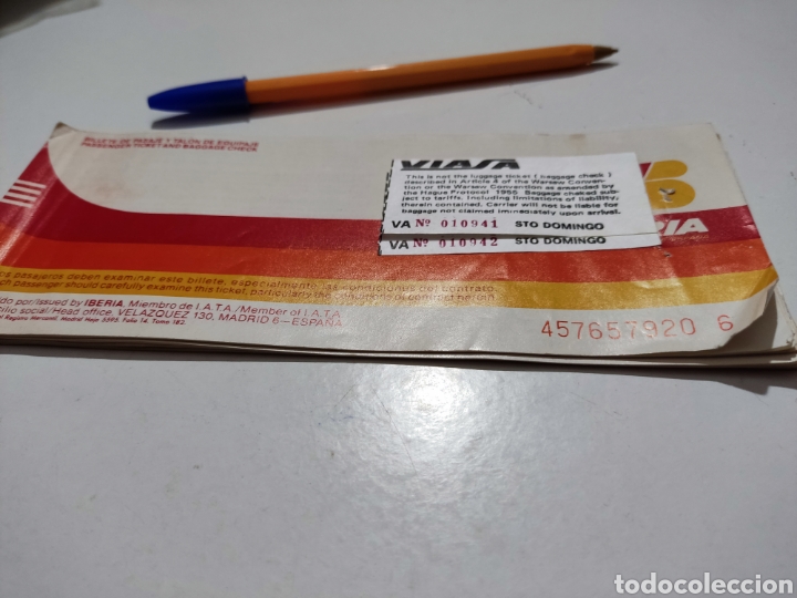 Collectionnisme Billets de transport: Billete de pasaje avi&oacute;n Iberia,viada Sto Domingo