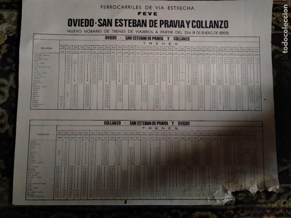 Collectionnisme Billets de transport: HORARIO FEVE FERROCARRILES VIA ESTRECHA A&Ntilde;O 1973 OVIEDO SAN ESTEBAN DE PRAVIA Y COLLAZO VER FOTOS