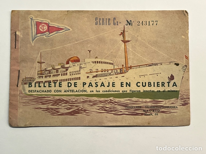Collectionnisme Billets de transport: COMPA&Ntilde;&Iacute;A TRANSMEDITERR&Aacute;NEA. Billete de pasaje en cubierta. Barcelona a Palma (a.1961)
