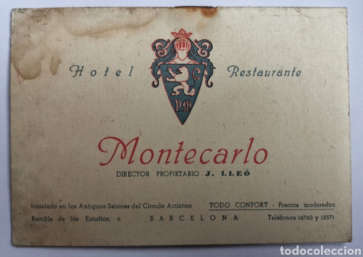 Colecionismos Bilhetes de Transporte: Gu&iacute;as de Ferrocarriles Interprovinciales Extractadas de Catalu&ntilde;a Obsequio Hotel Montecarlo Barcelona