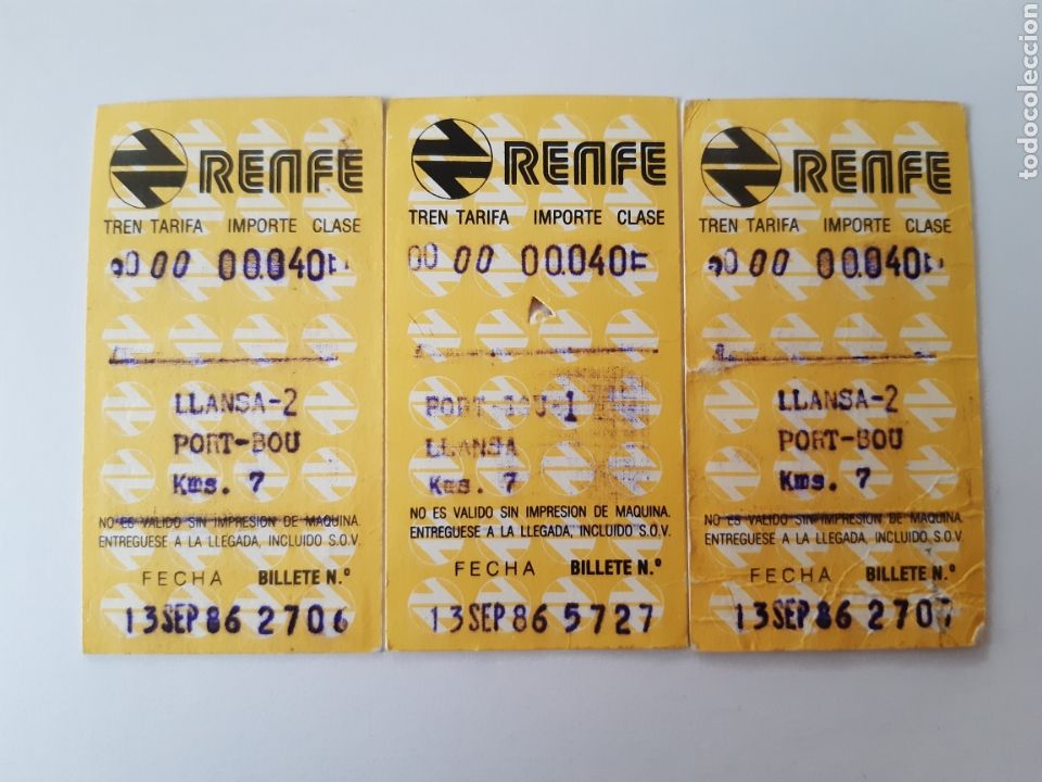 Collectionnisme Billets de transport: 3 billetes Renfe Llan&ccedil;&agrave; (Llans&aacute;)-Port-Bou