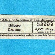 Coleccionismo Billetes de transporte: BILLETE DE TROLEBUSES - LINEA BILBAO-BARACALDO 4 PTAS. CAPIC. RECORRIDO BILBAO-CRUCES AÑOS 60/70. Lote 312823923