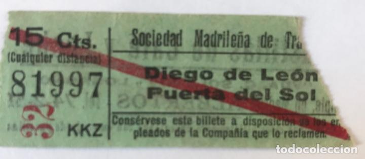 Collectionnisme Billets de transport: Billete de tranv&iacute;a Diego de Leon-Puerta del Sol. Madrid. A&ntilde;os 30