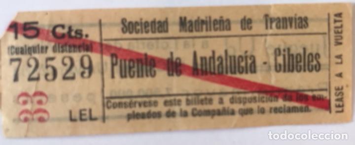 Collectionnisme Billets de transport: Billete de tranv&iacute;a Puente de Andalucia -CibelesMadrid. A&ntilde;os 30