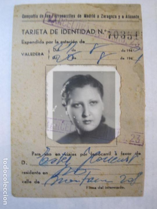 Colecionismos Bilhetes de Transporte: COMPA&Ntilde;IA DE FERROCARRILES MADRID ZARAGOZA ALICANTE-TARJETA IDENTIDAD-VER FOTOS-(88.880)