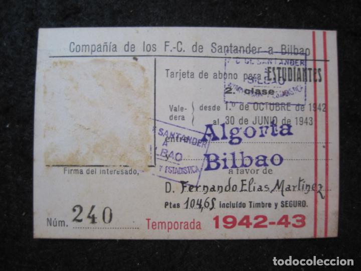 Colecionismos Bilhetes de Transporte: FERROCARRIL SANTANDER A BILBAO-ABONO ESTUDIANTE-A&Ntilde;O 1942 43-BILLETE-VER FOTOS-(89.053)