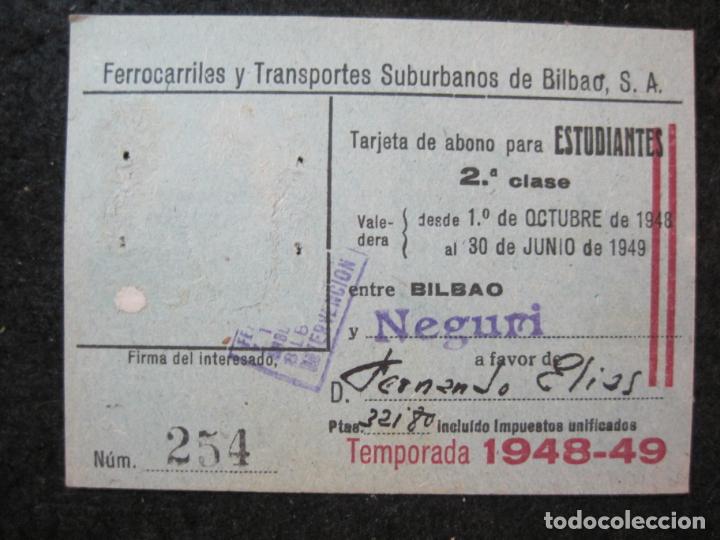 Colecionismos Bilhetes de Transporte: FERROCARRIL SANTANDER A BILBAO-ABONO ESTUDIANTE-A&Ntilde;O 1948 49-BILLETE-VER FOTOS-(89.056)