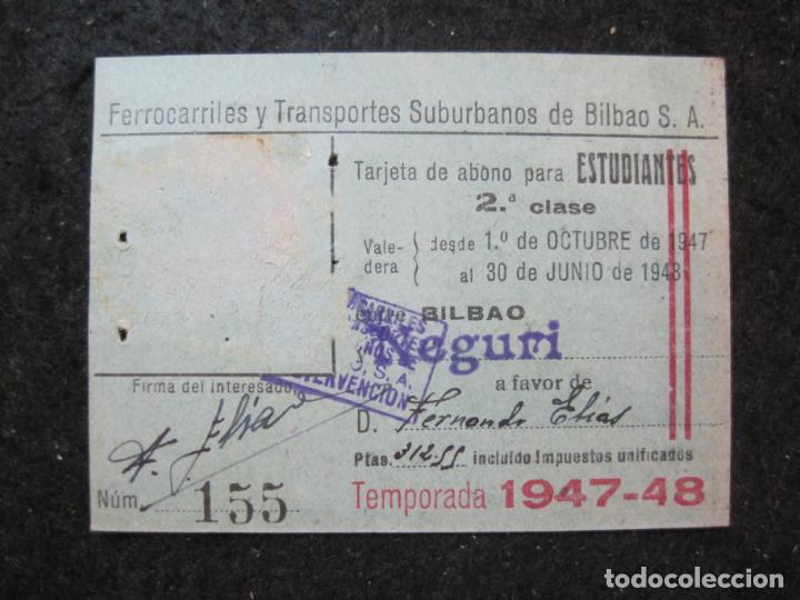 Colecionismos Bilhetes de Transporte: FERROCARRIL SANTANDER A BILBAO-ABONO ESTUDIANTE-A&Ntilde;O 1947 48-BILLETE-VER FOTOS-(89.057)