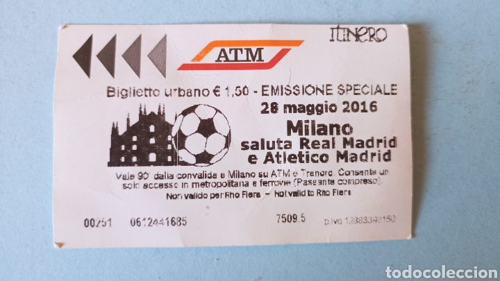 Collectionnisme Billets de transport: Billete transporte Milan Final Champions 28 mayo 2016 Real Madrid Atl&eacute;tico Madrid