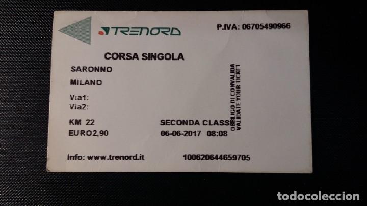 Collectionnisme Billets de transport: Billete de tren Trenord Italia, de Saronno a Milano 2017