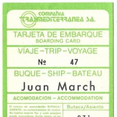 Colecionismos Bilhetes de Transporte: TARJETA DE EMBARQUE TRANSMEDITERRANEA. Lote 316791573