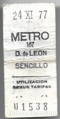 Collectionnisme Billets de transport: Billete Metro Madrid Diego de Le&oacute;n 1977