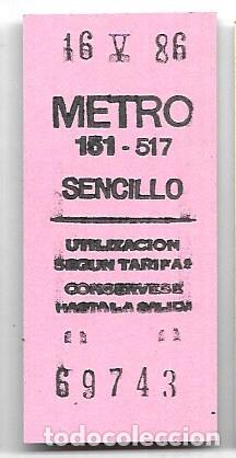 Collectionnisme Billets de transport: Billete Metro Madrid 1986