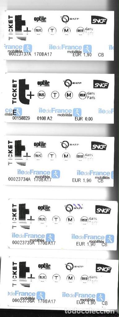 Collectionnisme Billets de transport: Lote 5 Billetes Metro Par&iacute;s