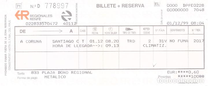 Collectionnisme Billets de transport: Billete de tren Regionales RENFE, diciembre 1999 (usado) - OFERTAS DOCABO