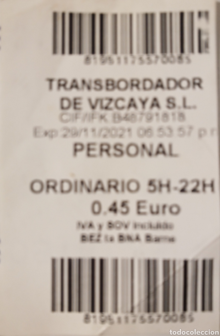 Coleccionismo Billetes de transporte: BILLETE TRANSBORDADOR DE VIZCAYA