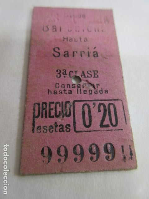 Sammeln von Fahrkarten: BILLETE EDMONSON CAPICUA REAL 99999 - CATALANES FERROCARRIL SARRIA 1916 FERROCARRIL GENERALITAT
