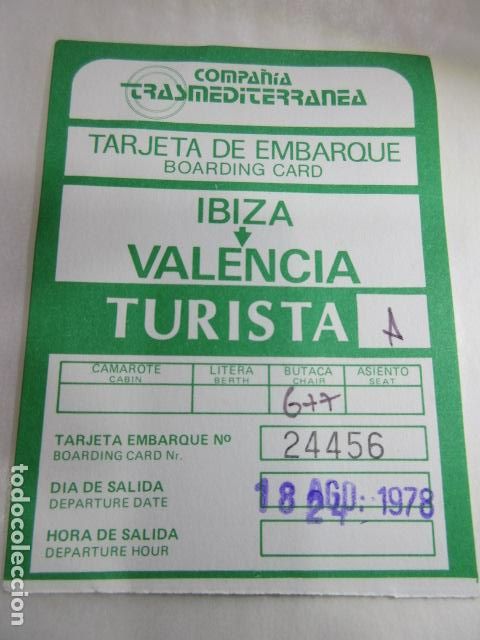 Coleccionismo billetes de transporte: BILLETE COMPA&Ntilde;IA TRASMEDITERRANEA IBIZA VALENCIA