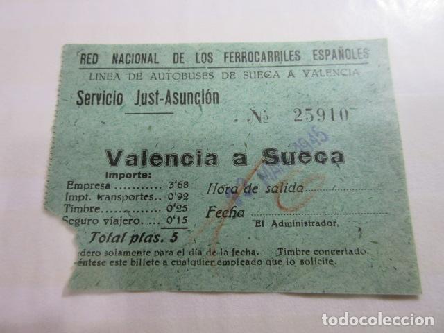 Colecionismos Bilhetes de Transporte: BILLETE RED NACIONAL FERROCARRILES AUTOBUS SUECA VALENCIA RENFE
