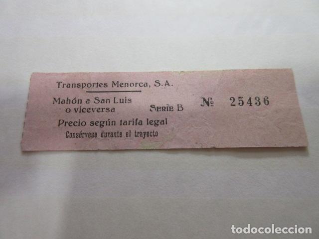 Colecionismos Bilhetes de Transporte: BILLETE TRASNPORTES DE MENORCA MAHOS SAN LUIS MALLORCA
