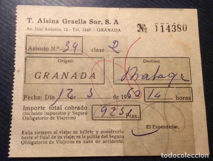 Colecionismos Bilhetes de Transporte: BILLETE ALSINA GRAELLS SUR. GRANADA - MALAGA. 1960