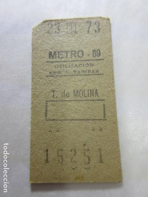 Coleccionismo Billetes de transporte: COLECCION MADRID REFERENCIA: REFMM01 - METRO MADRID PARADA T. DE MOLINA 89 - CAPICUA 15251