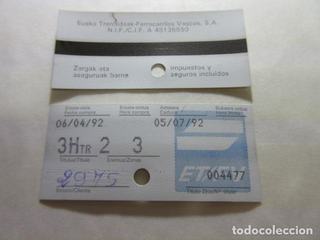 Collectables Transport Tickets: BILLETE EUSKO TRENBIDEAK FERROCARRILES VASCOS TODOS DIFERENTES REFFV001 - VER FOTO ZONA PRECIO TRASE