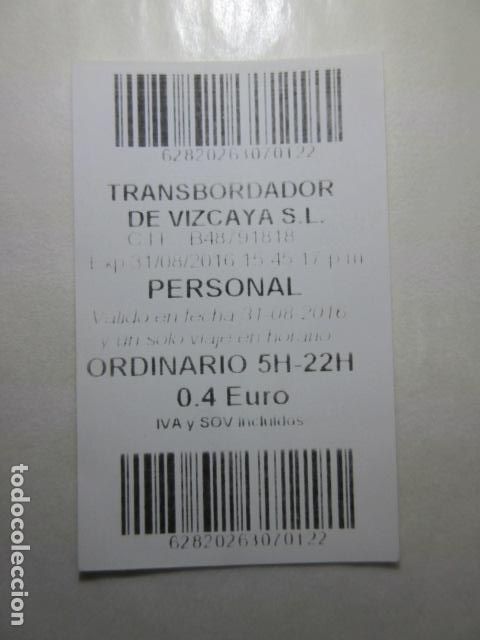 Collectionnisme Billets de transport: BILLETE TRANSBORDADOR DE VIZKAYA