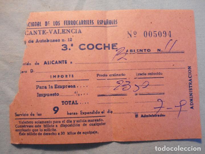 Collectionnisme Billets de transport: ANTIGUO BILLETE TREN RENFE FERROCARRILES.ALICANTE- VALENCIA.