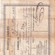 Coleccionismo Billetes de transporte: RARO BILLETE DE DILIGENCIAS LERIDANAS 1852 BARCELONA LÉRIDA. Lote 323430978