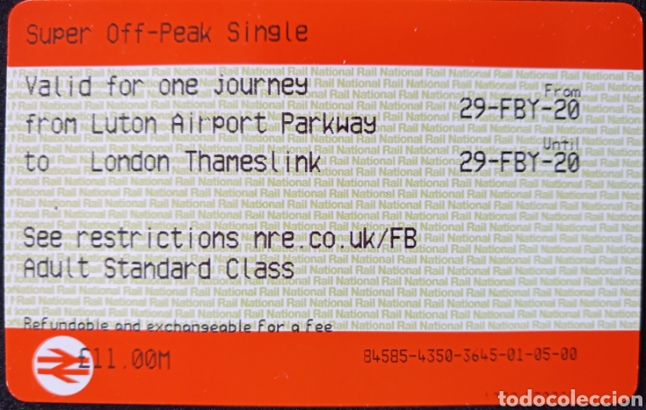 Collectionnisme Billets de transport: BILLETE DE TREN DE LUTON AEROPUERTO A LONDRES