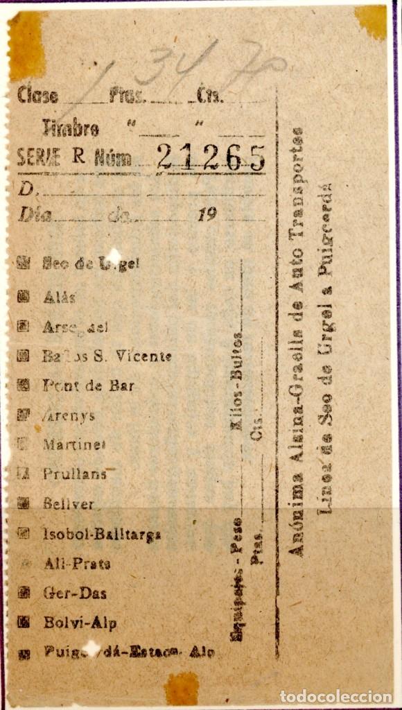 Collectionnisme Billets de transport: BILLETE DE ANONIMA ALSINA GRAELLS // SEO DE URGELL - PUIGCERDA // S35