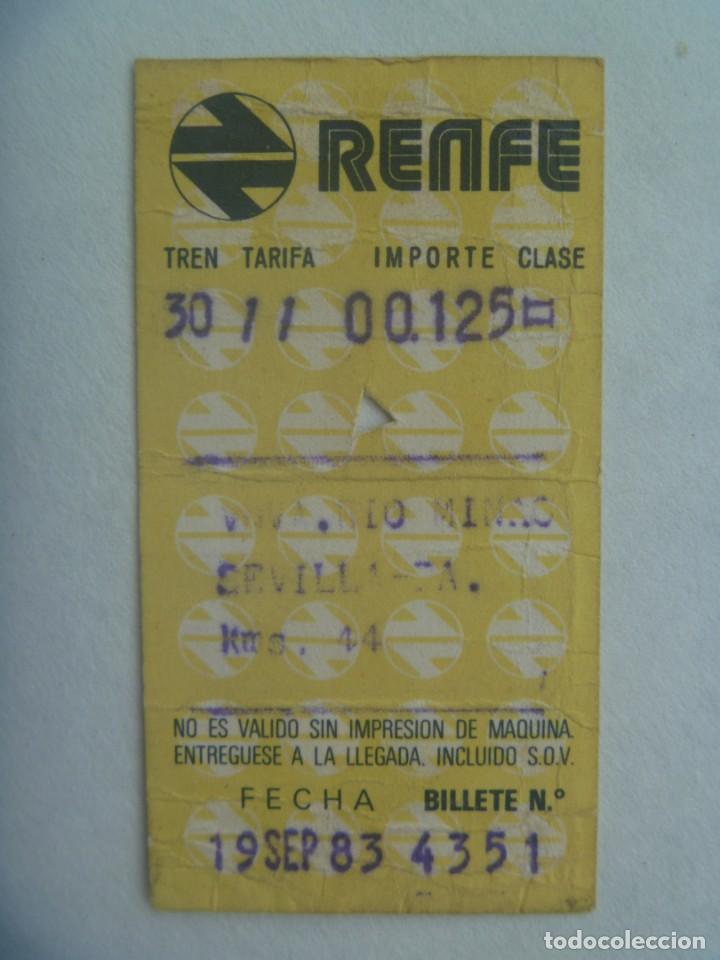 Collectionnisme Billets de transport: RED NACIONAL FERROCARRILES ESPA&Ntilde;OLES, RENFE : BILLETE VILLANUEVA DEL RIO Y MINAS - SEVILLA, 1983