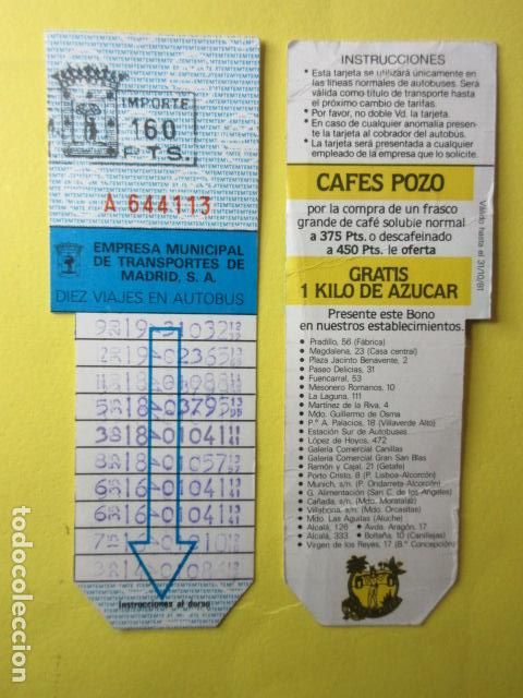 Collectables Transport Tickets: COLECCION MADRID - EMT - TARJETAS RESITIVAS - REF: TR-MAD-001-EMT -160 PESETAS SERIE ROJA CAFES POZO