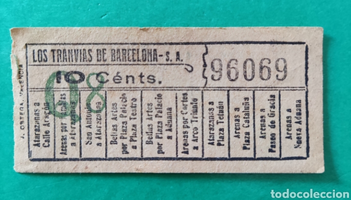Collectionnisme Billets de transport: Billete de transporte LOS TRANV&Iacute;AS DE BARCELONA. Capic&uacute;a 96069