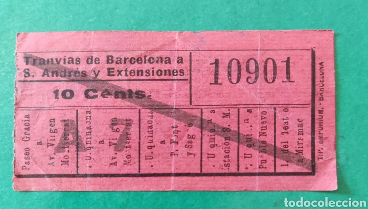 Collectionnisme Billets de transport: Billete TRANV&Iacute;AS de Barcelona a S. Andr&eacute;s y Extensiones. Capic&uacute;a. 10901